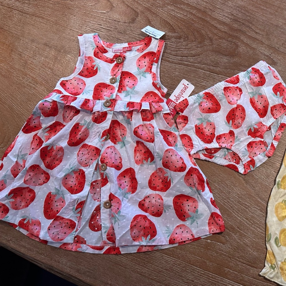Penelope Mack Pink and White Baby Dress Set